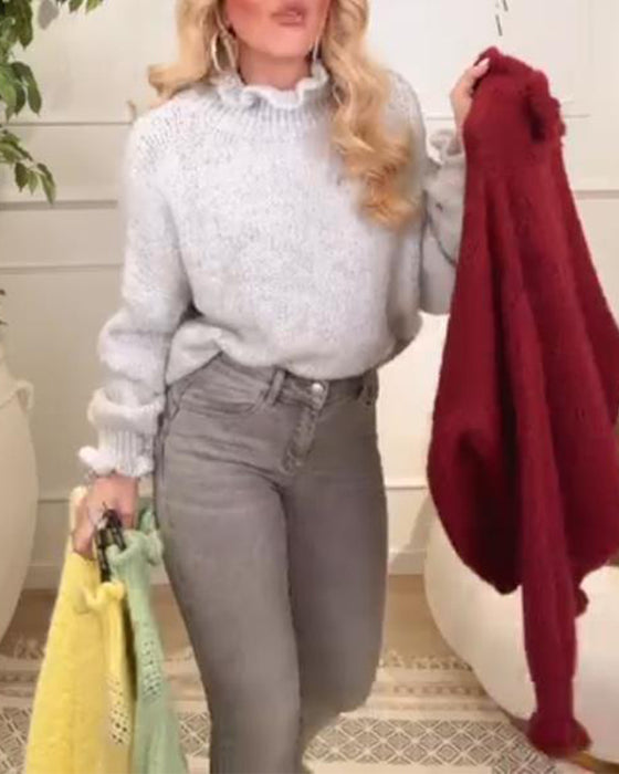 Pullover Mit Romantisch, Locker Und Gekrümmter Kante Merkmalen