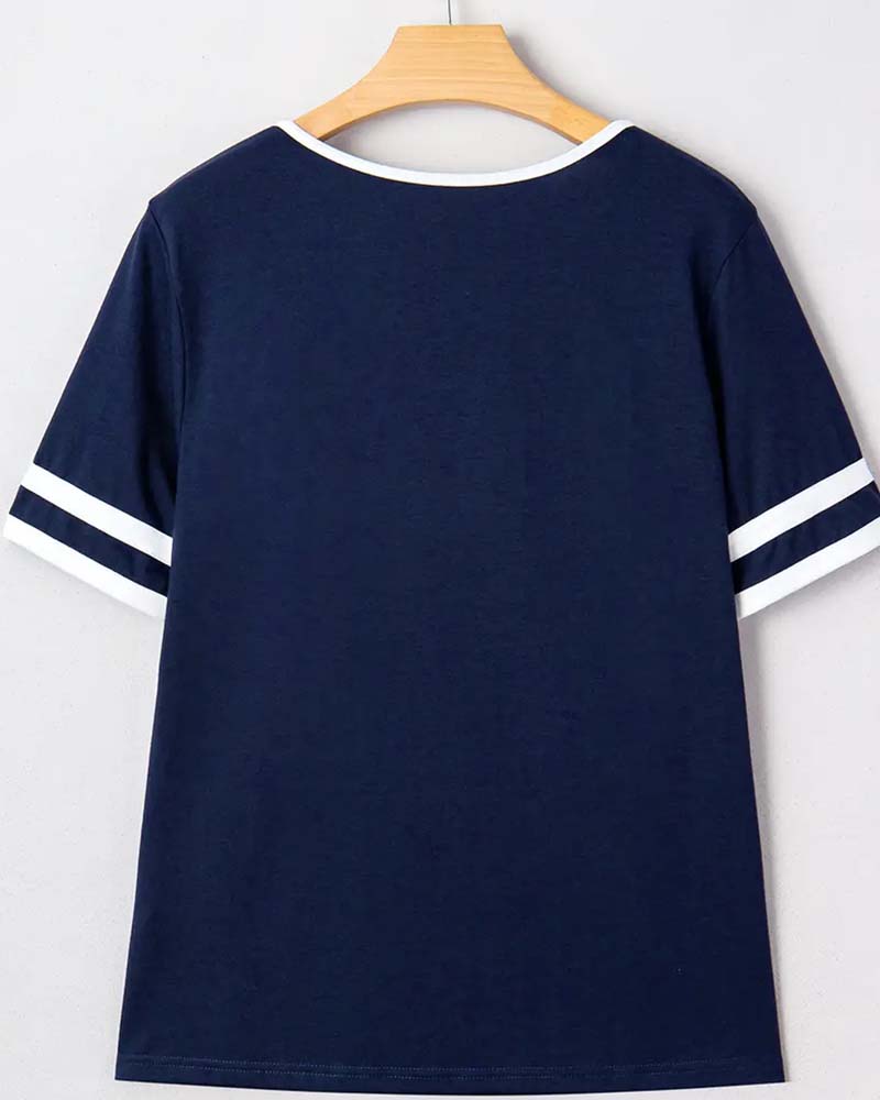 T-Shirt kleiner V-Ausschnitt Colorblock