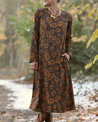 Kleid Blumenmuster Rundhalsausschnitt Lose Passform