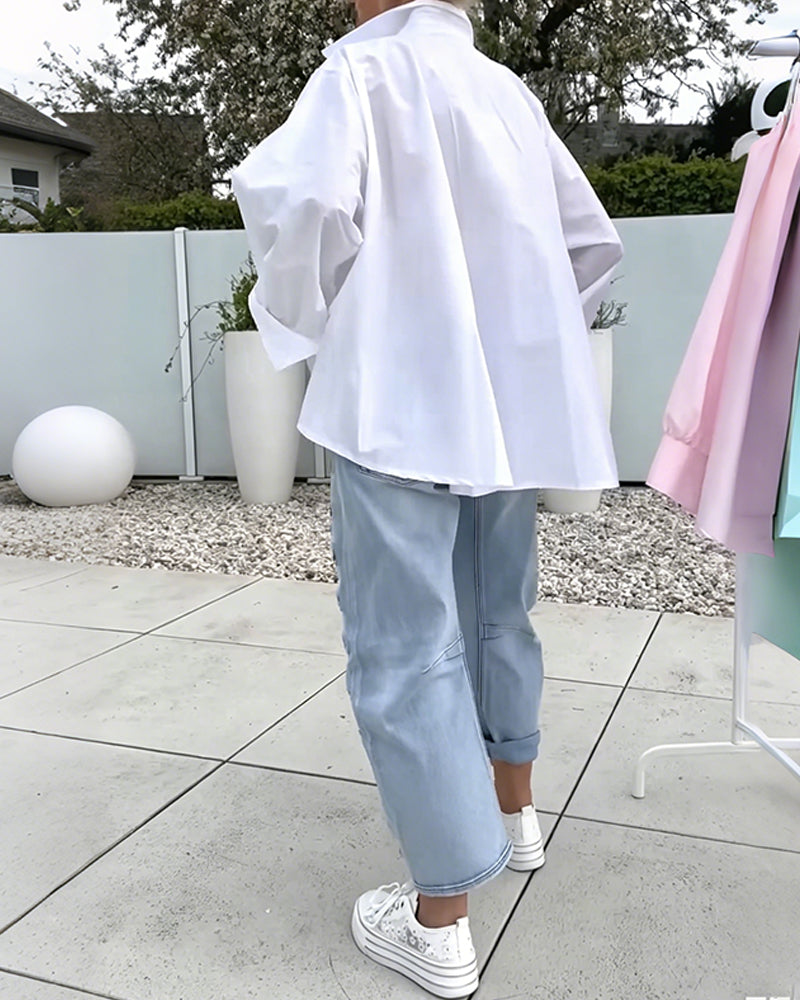 Bluse Im Oversized-Format Mit V-Ausschnitt Und Fallschulter