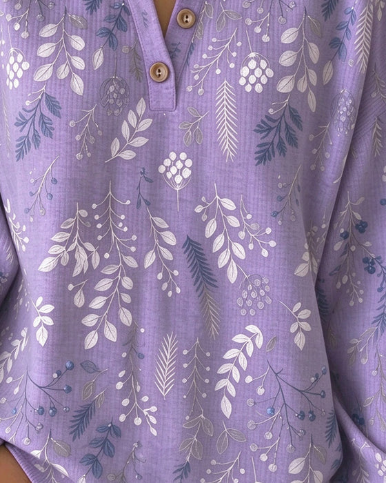 Sweatshirt Waffel Henry Kragen Blumenprint