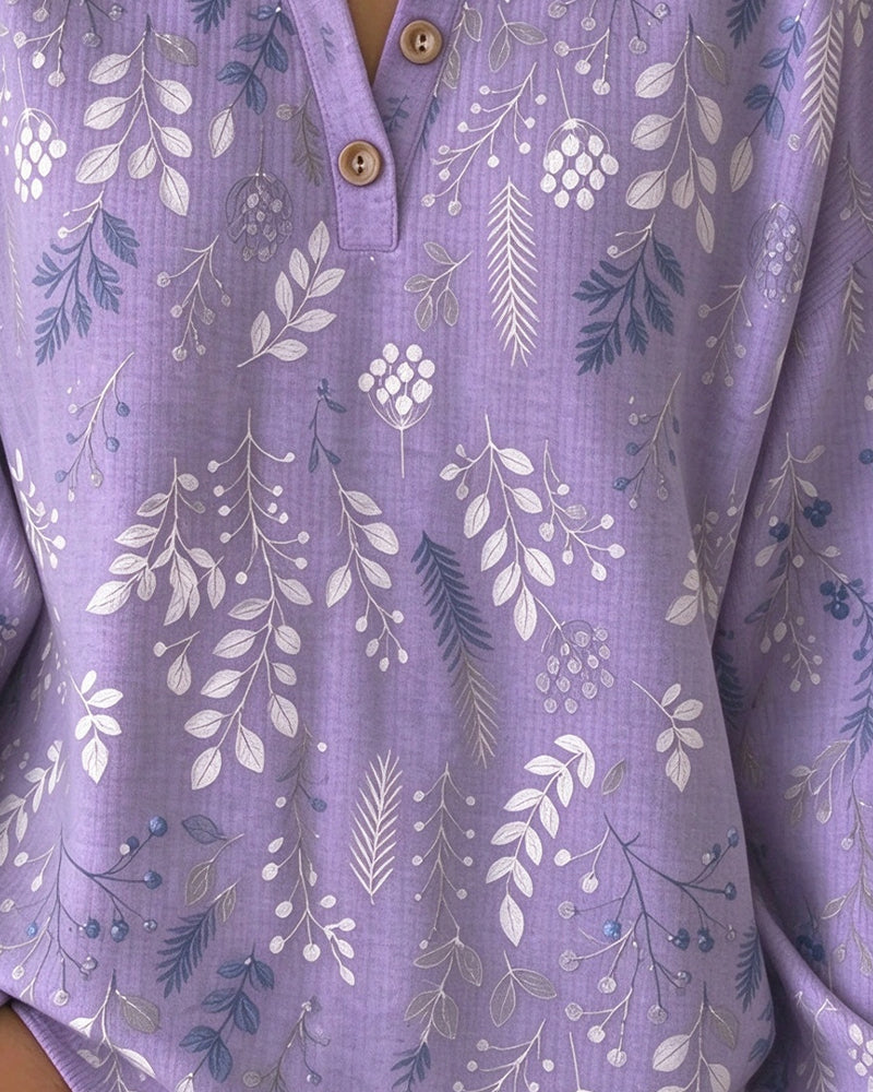 Sweatshirt Waffel Henry Kragen Blumenprint