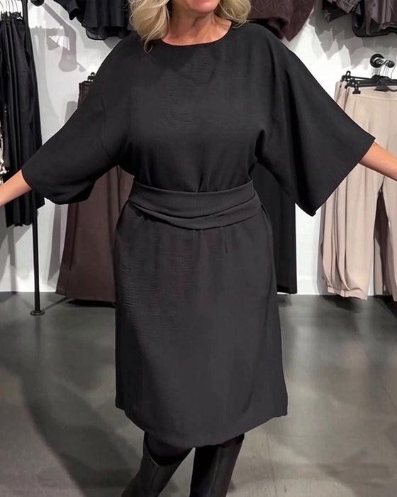 Kleid Schalkragen Band Binden Halbarm