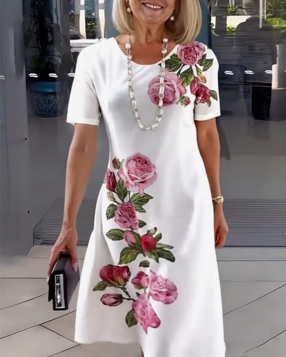 Kleid Kurzärmlig Rosenprint Schlauch