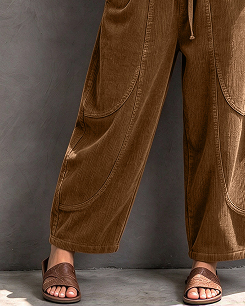 Hose Gummizug Taille Farbblock Cropped Weites Bein