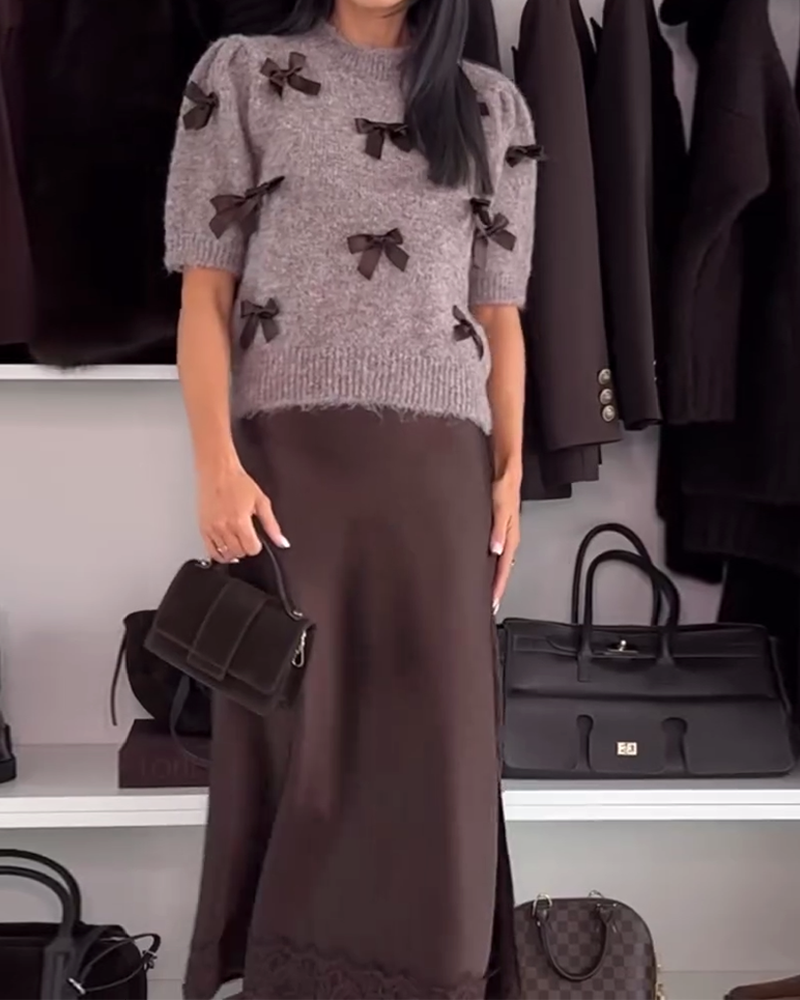 Pullover mit Schleifendeko und Rundhalsausschnitt