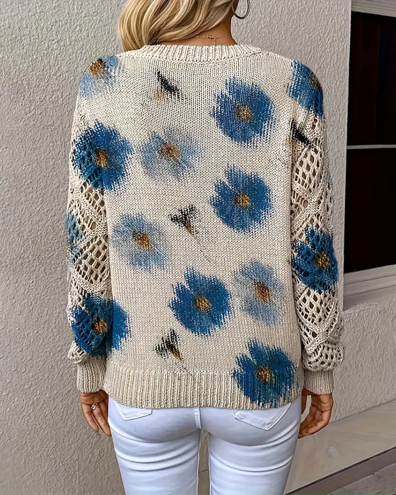 Pullover Langarm V-Ausschnitt Jacquard