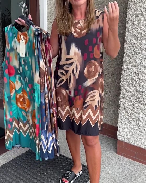 Kleid Abstrakt Blumig Ärmellos