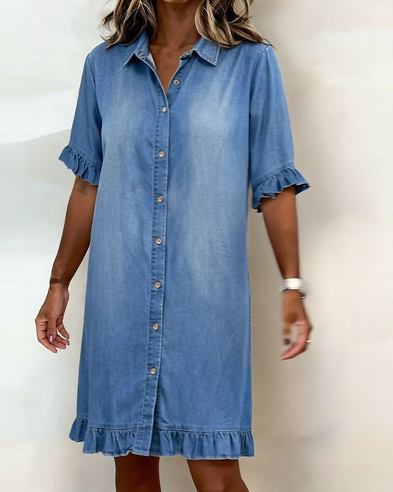 Kleid Denim Rüsche Hemd