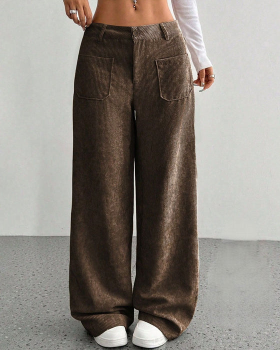 Hose Vorne Hinten Tasche Einfarbig Gerades Bein Lang