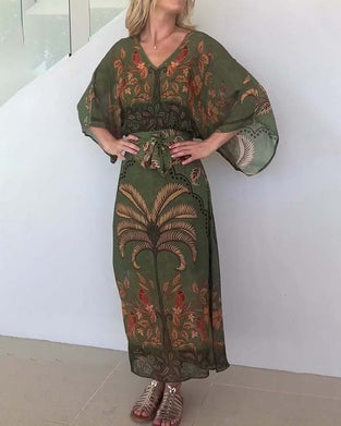 Kleid bedruckt V-Ausschnitt Resort