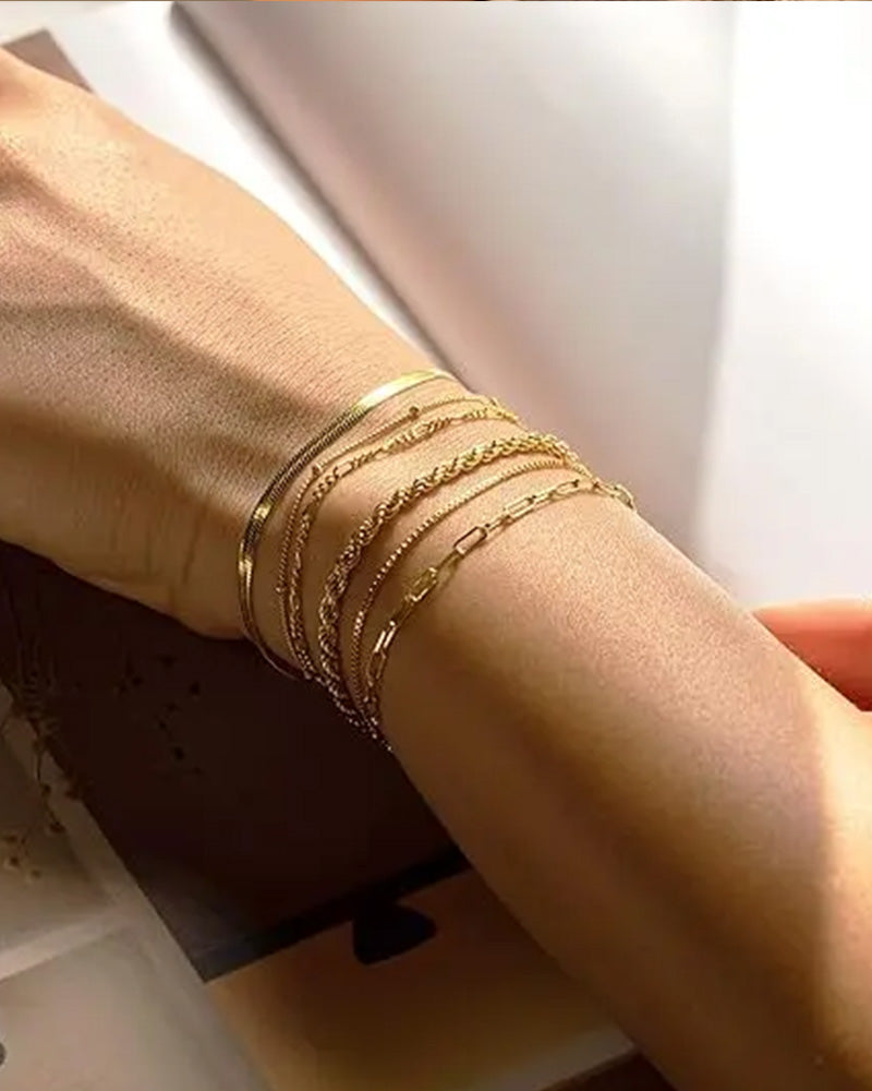 Modisches Schlankes Stapelbares Cuban‑Link‑Armband‑Set