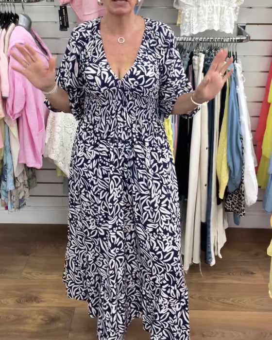 Kleid Abstrakter Druck V-Ausschnitt