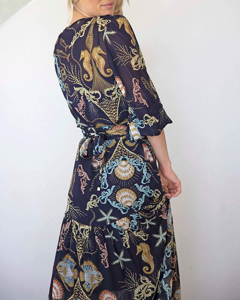 Kleid Ozean Element Druck Maxi