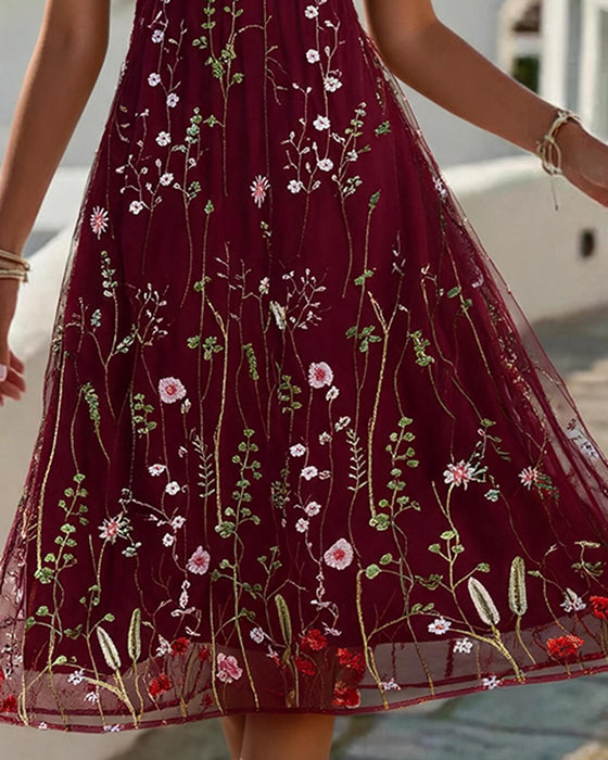 Kleid Sheer Blumig Weiter Rock