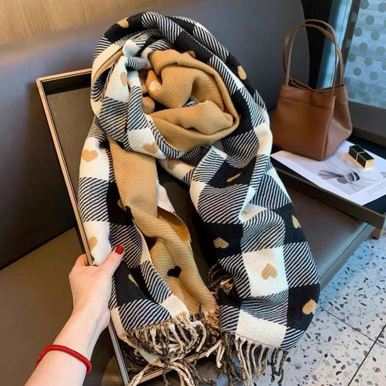 Cozy Heart Plaid Scarf – Weicher Winter-Wrap Für Mädchen Oder Paare