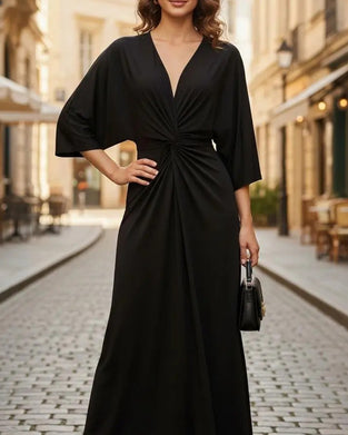Einfarbiges V‑Ausschnitt Freizeitkleid