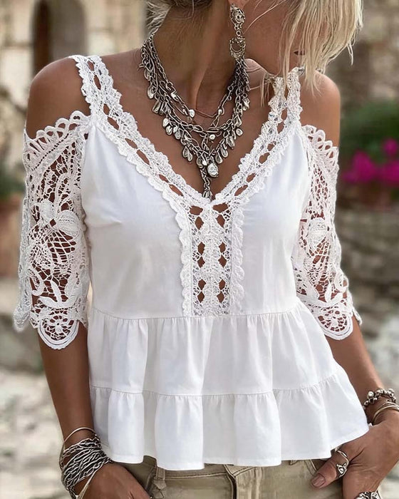 Bluse Off-Shoulder Spitze Rüsche