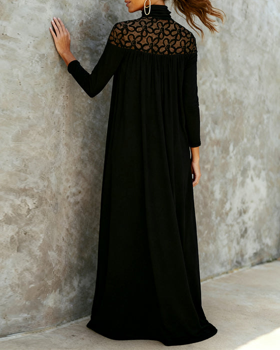 Elegantes Kleid mit Stehkragen aus Mesh und Patchwork