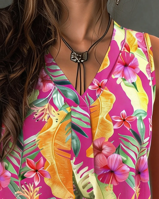 Top V-Ausschnitt Gedruckt Ärmellos