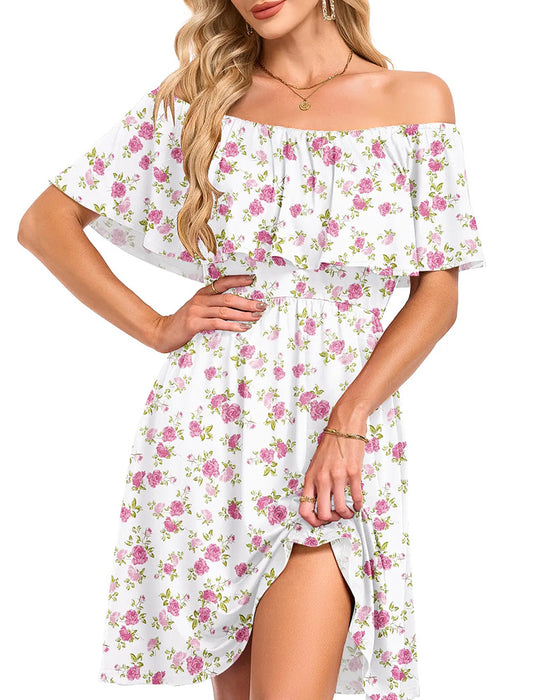 Kleid Blumig Off-Shoulder Midi