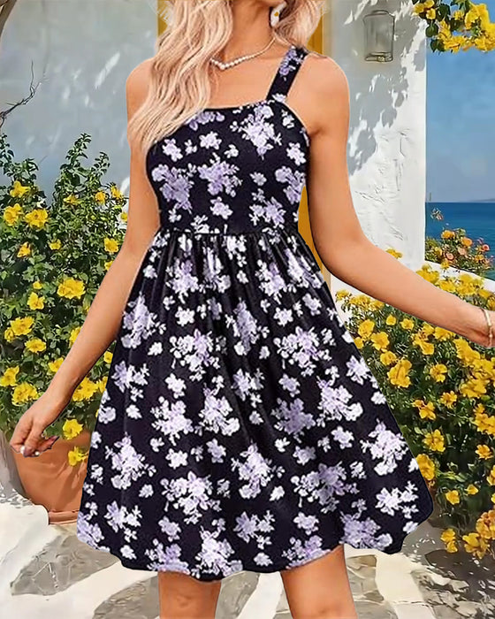 Kleid mit hoher Taille A-Linie und eckigem Ausschnitt