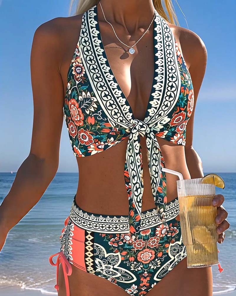 Bikini Bohemian Neckholder Kordelzug