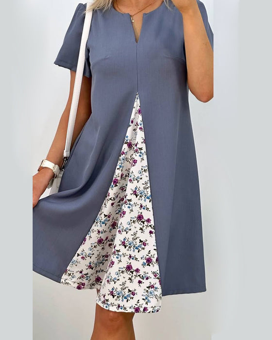 Kleid Gerade Schulter Spleißen Gedruckt A-Linie