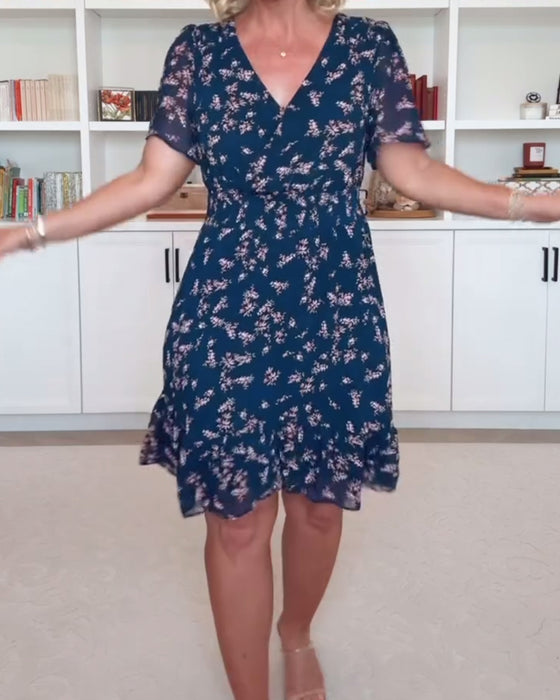 Kleid Puffärmel V-ausschnitt Taille