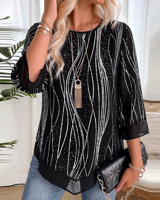 Bluse Mode Druck Rundhals Locker