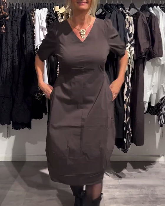 Kleid V-Ausschnitt Tasche Lässig
