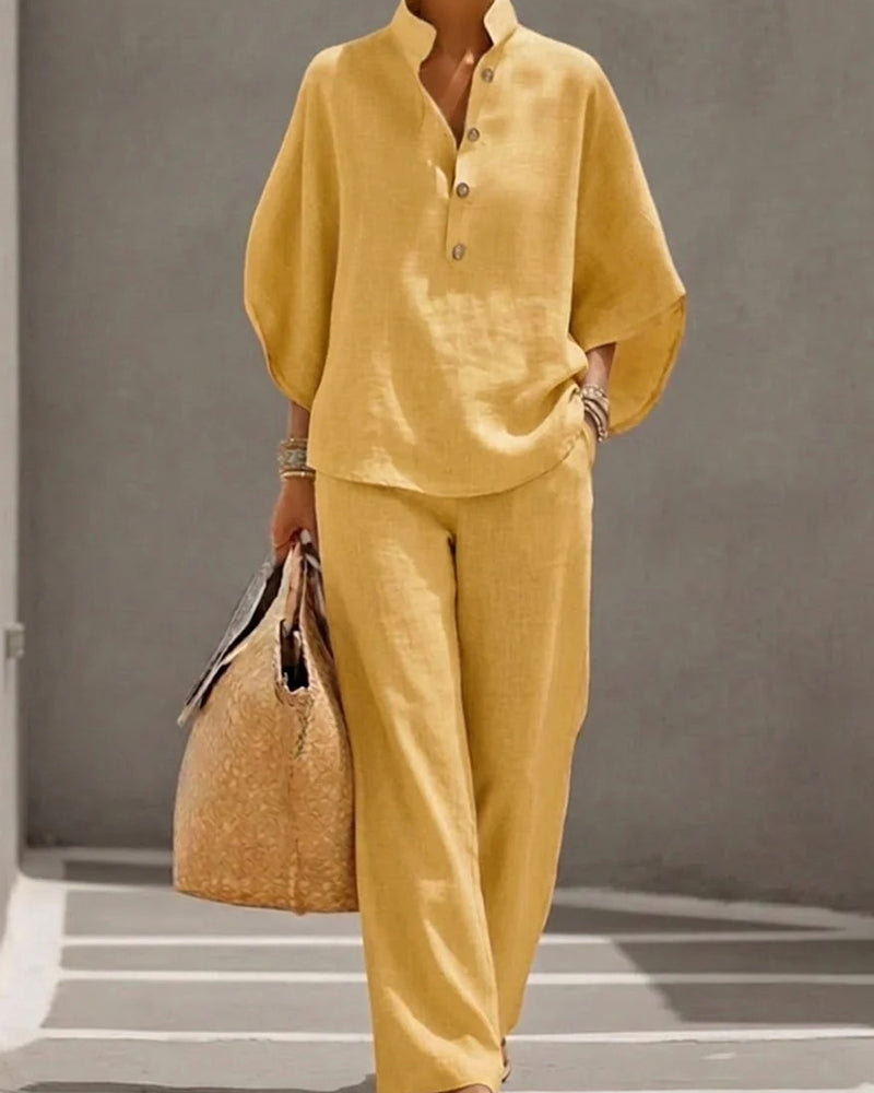 Set Stehkragen Fledermaus Ärmel Weites Bein Hose