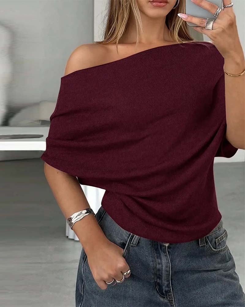 Bluse Fledermausärmel Off-Shoulder Einfarbig