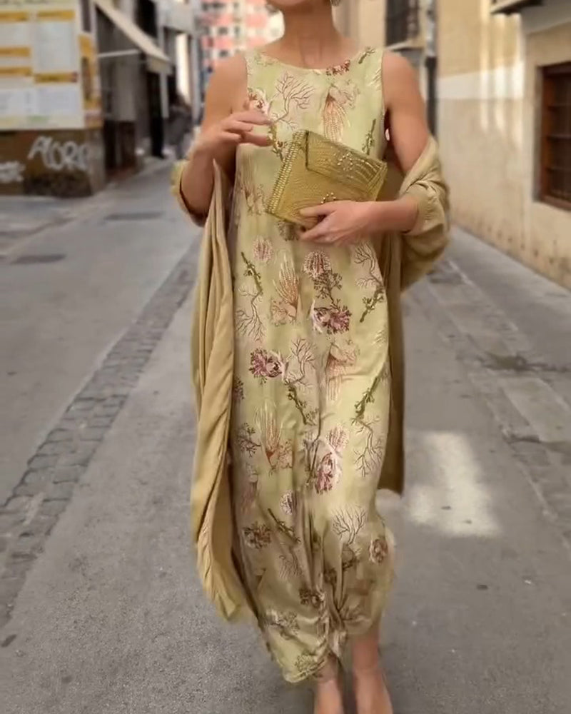 Set Ärmellos Maxi Kleid + Passender Cardigan