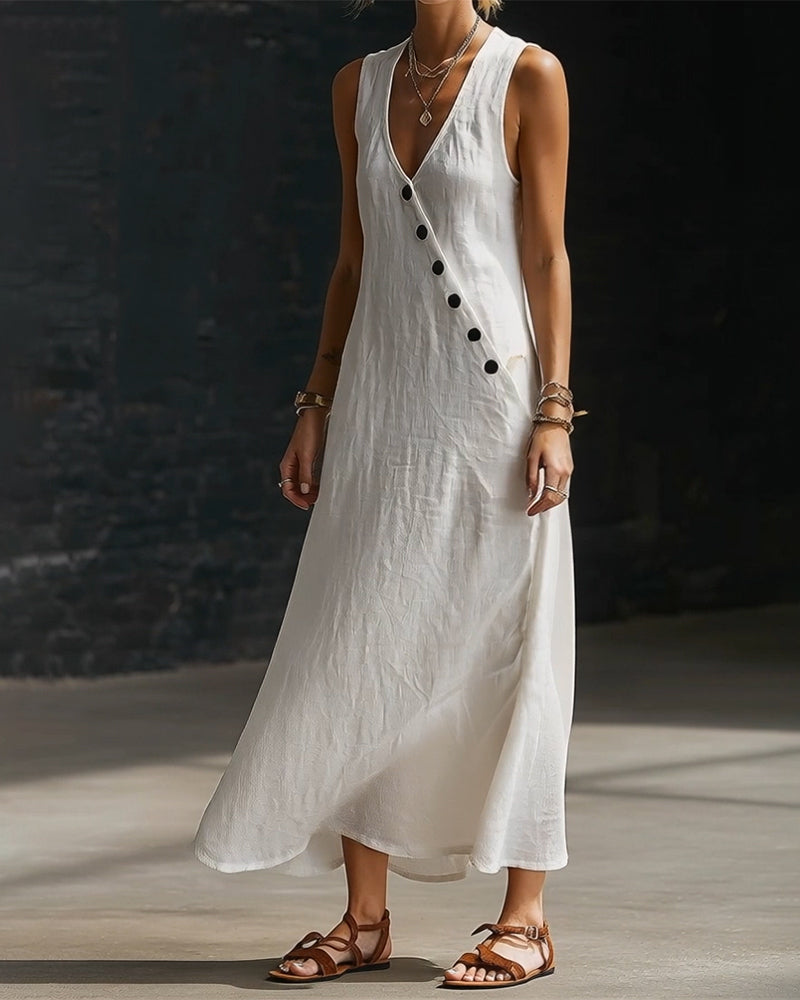 Kleid Einfarbig Knopf Weste