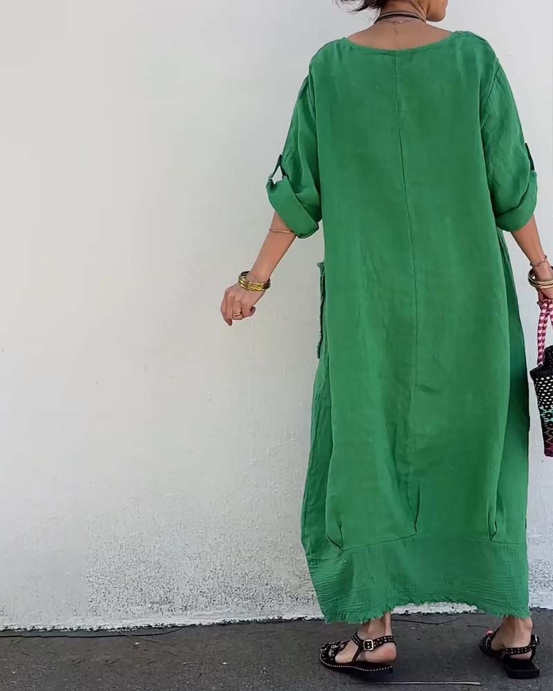 Kleid Rundhals Locker Laterne