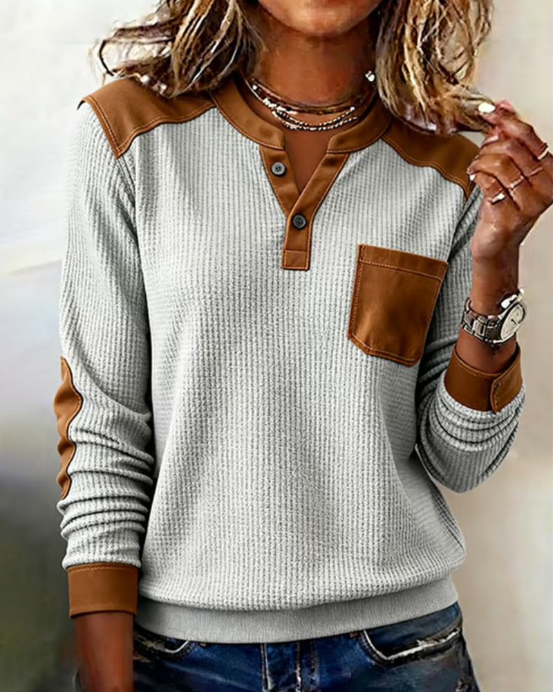 Sweatshirt Waffel Casual Colorblock