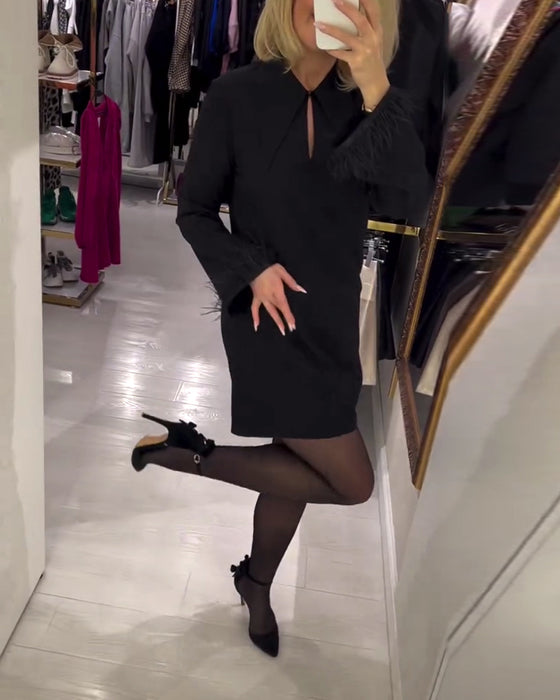 Unifarbenes langärmeliges Geradschnittkleid