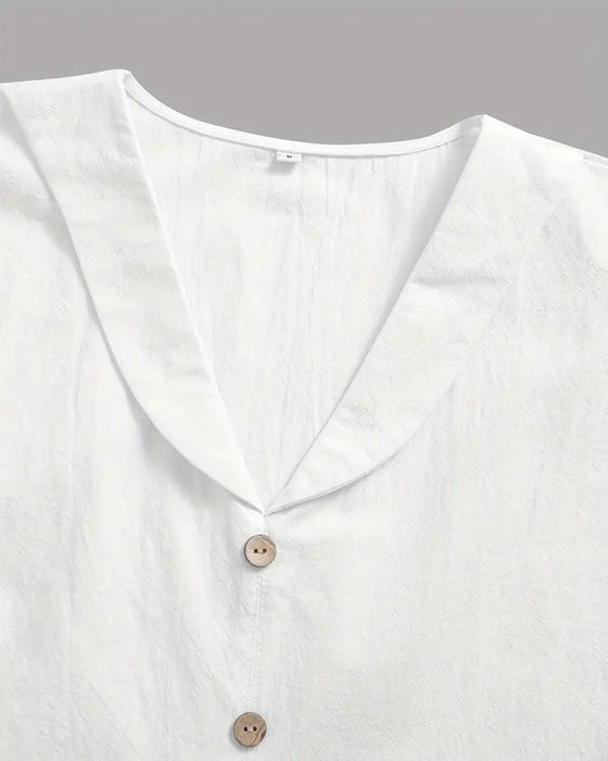 Bluse Kragen Unifarben Knopf Kurzärmelig