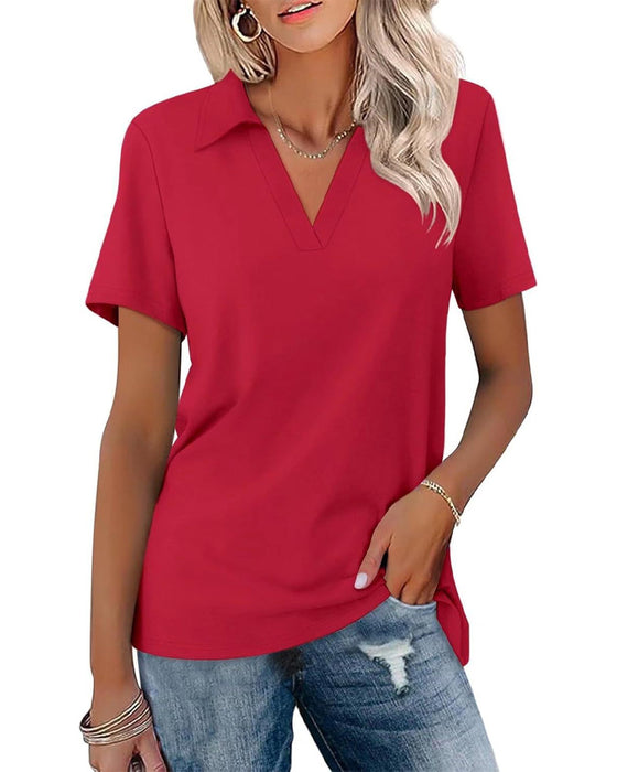 T-Shirt Kurzer Ärmel V-Ausschnitt Polo