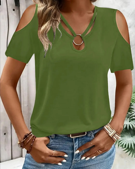 T-Shirt Off-Shoulder Ring Schnalle Kurzarm