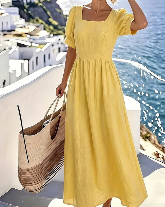 Kleid Quadratischer Ausschnitt Elegant A-Linie Ausgestellt