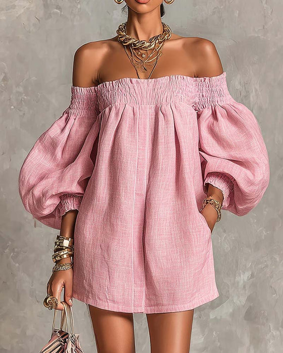Kleid Bandeau Elastisch Puffärmel