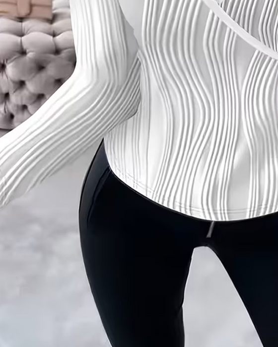 Bluse Cross Over V-Ausschnitt Metallring Slim