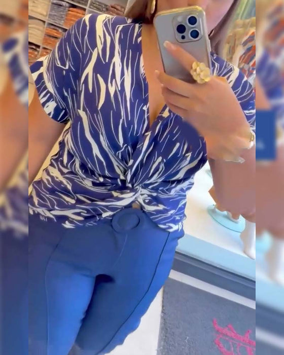 Bluse V-Ausschnitt Twist Druck