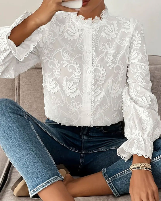 Langärmlige Bluse Aus Bestickter Spitze