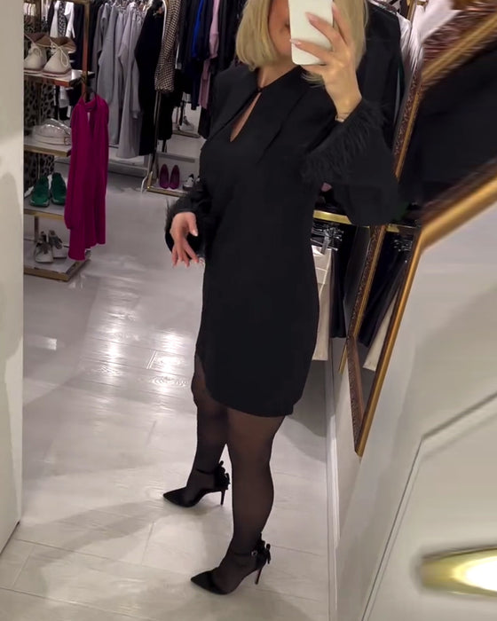 Unifarbenes langärmeliges Geradschnittkleid