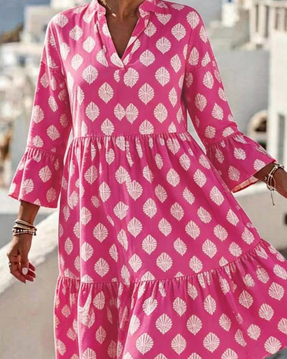 Kleid V-Ausschnitt Gedruckt