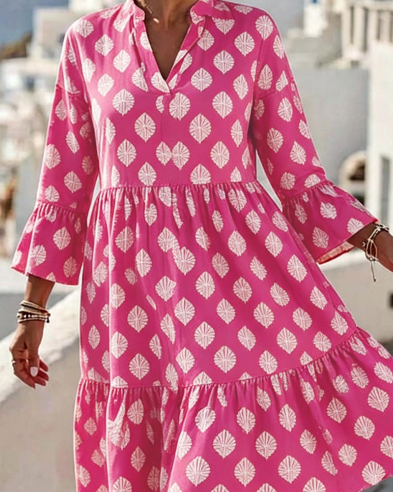 Kleid V-Ausschnitt Gedruckt