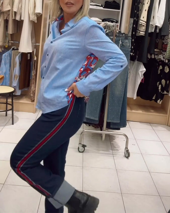 Hemd Revers Langarm Geknöpft